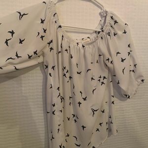 white long sleeve blouse with black birds